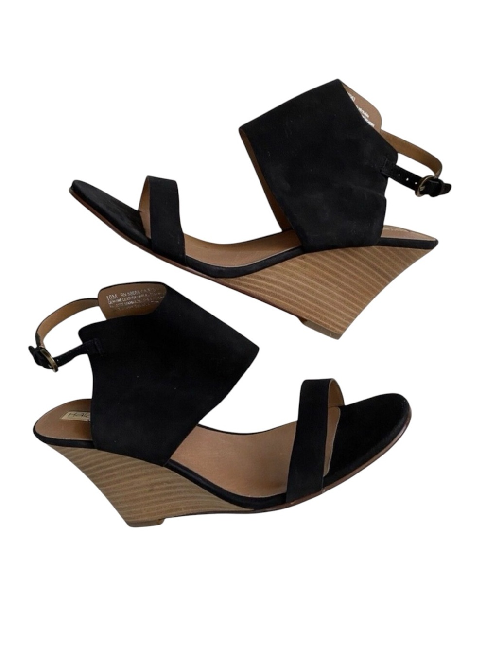 Halogen Clarette Ankle Strap Open Toe
Wedge Shoes Black Suede
Leather Size 7.5